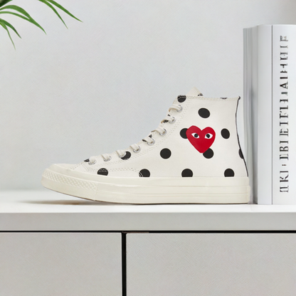 Converse x CDG Comme Des Garcons Heart Polka Dot Hi chuck 70 Milk