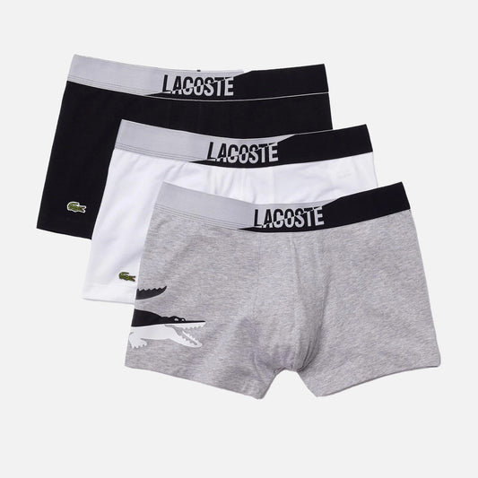 Men's Lacoste Boxer Shorts x 3 Grey Black White