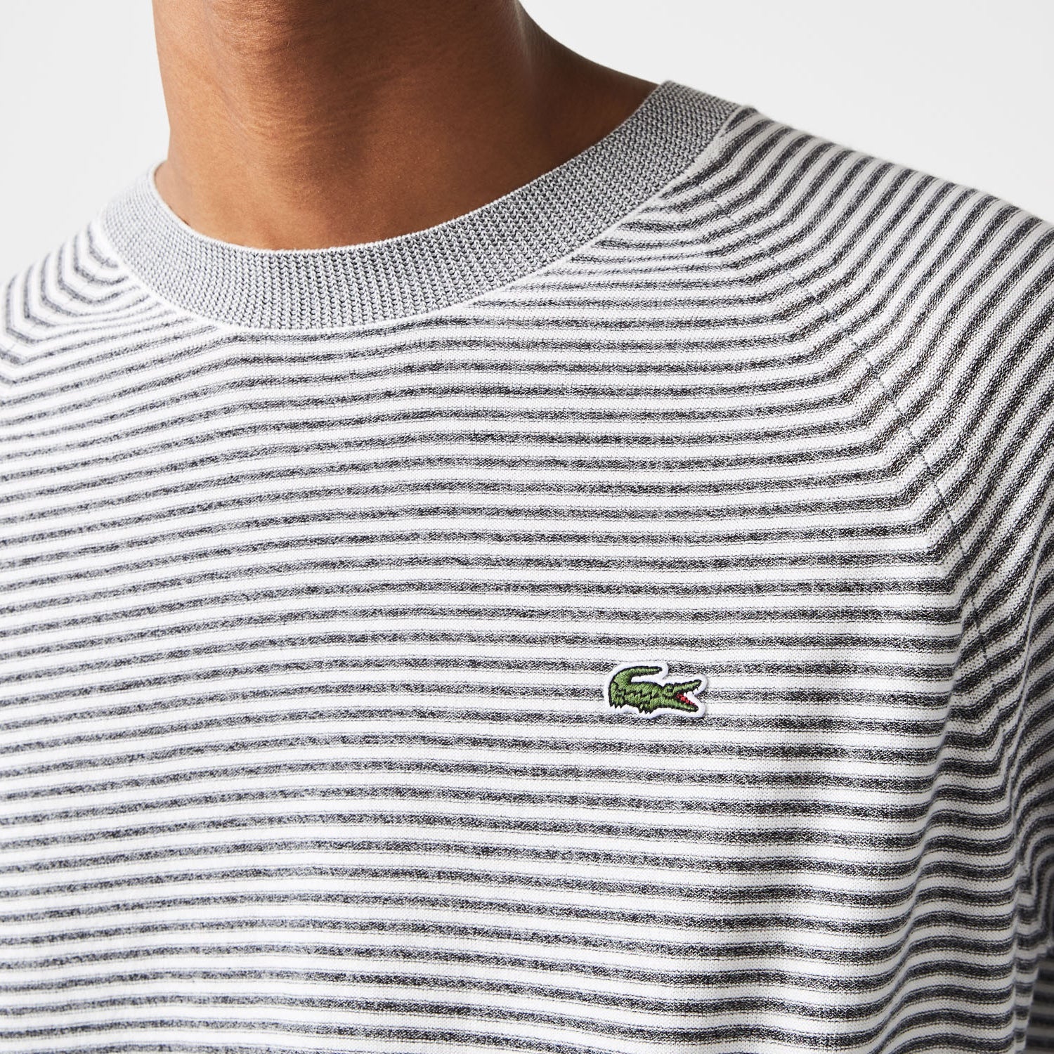 Men's Lacoste Classic Fit Striped Cotton Crew Neck Sweater