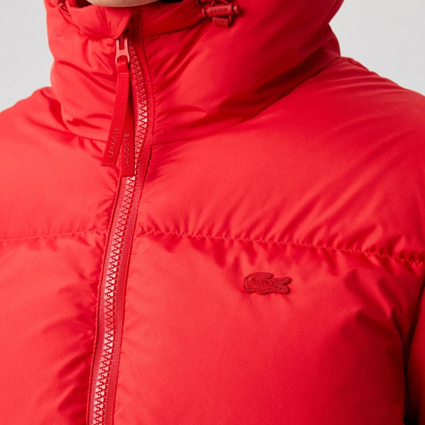 Men's Lacoste Hooded Puffer Jacket - Red