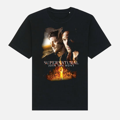 Official Supernatural Winchester Flaming Poster Black T-shirt