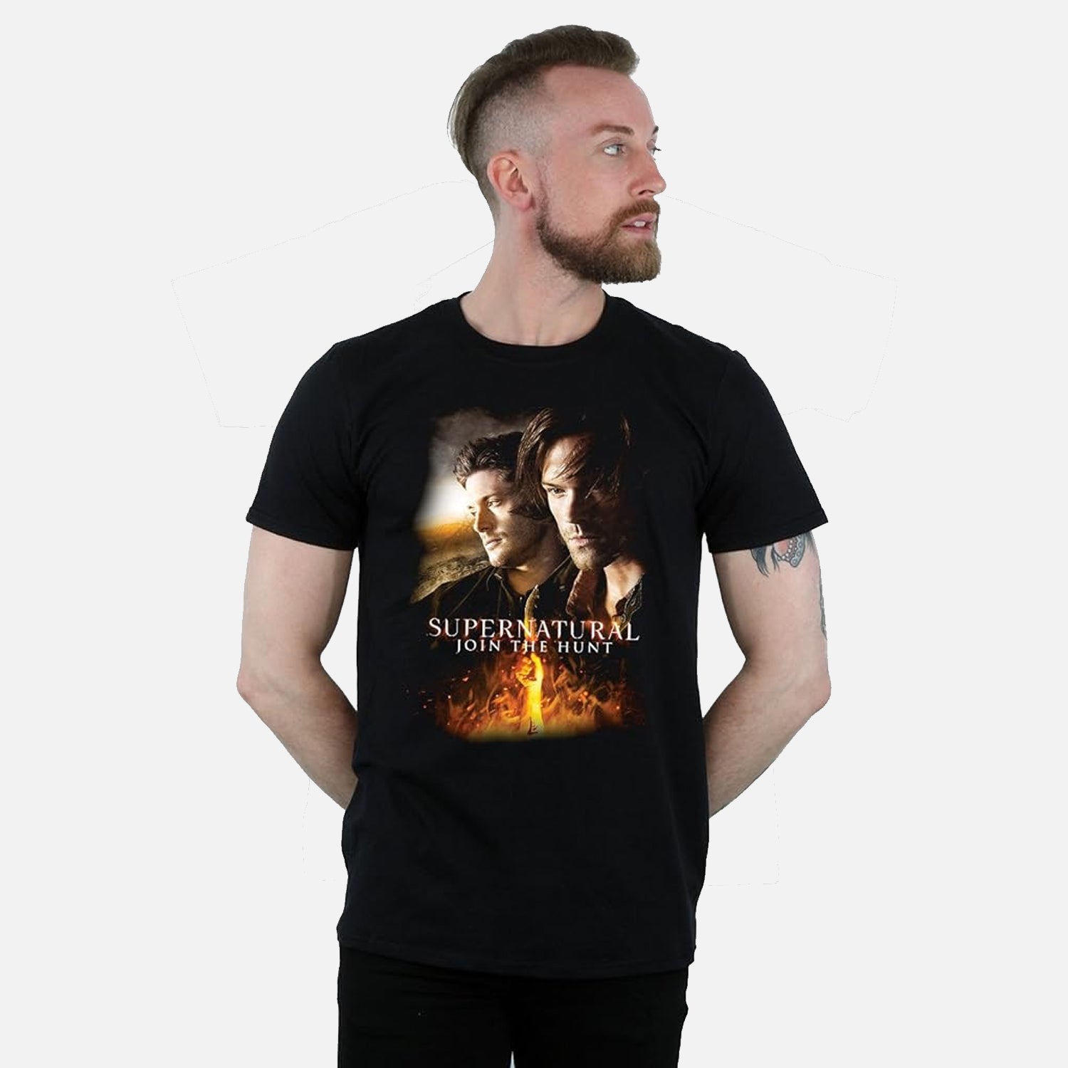 Official Supernatural Winchester Flaming Poster Black T-shirt