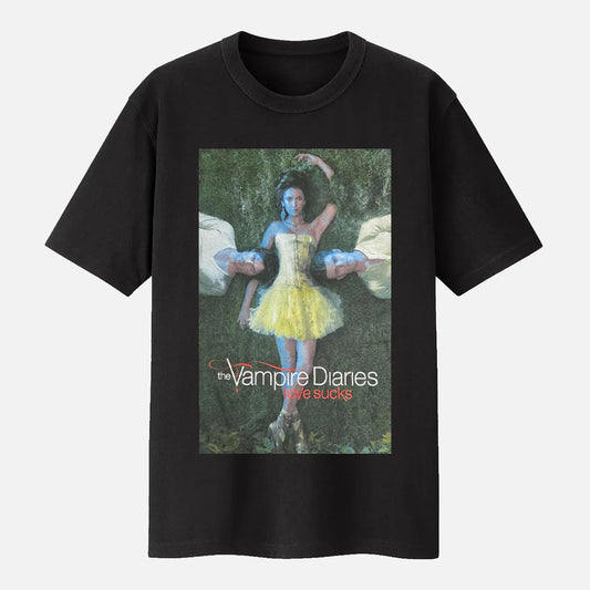 Official Vampire Diaries Salvatore Elena Black T-shirt